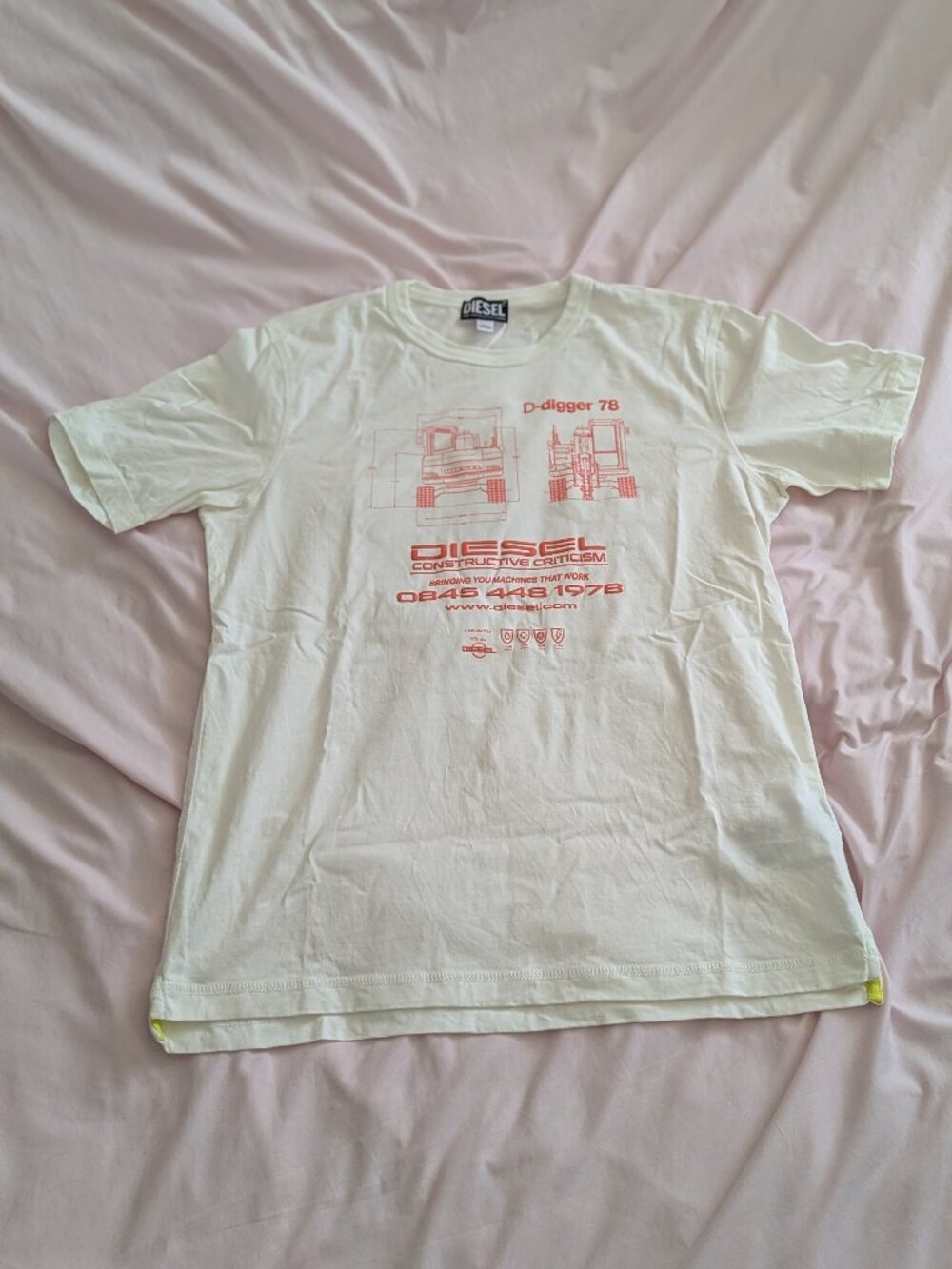 Diesel White Graphic Heavy Machinery T-Shirt Size S